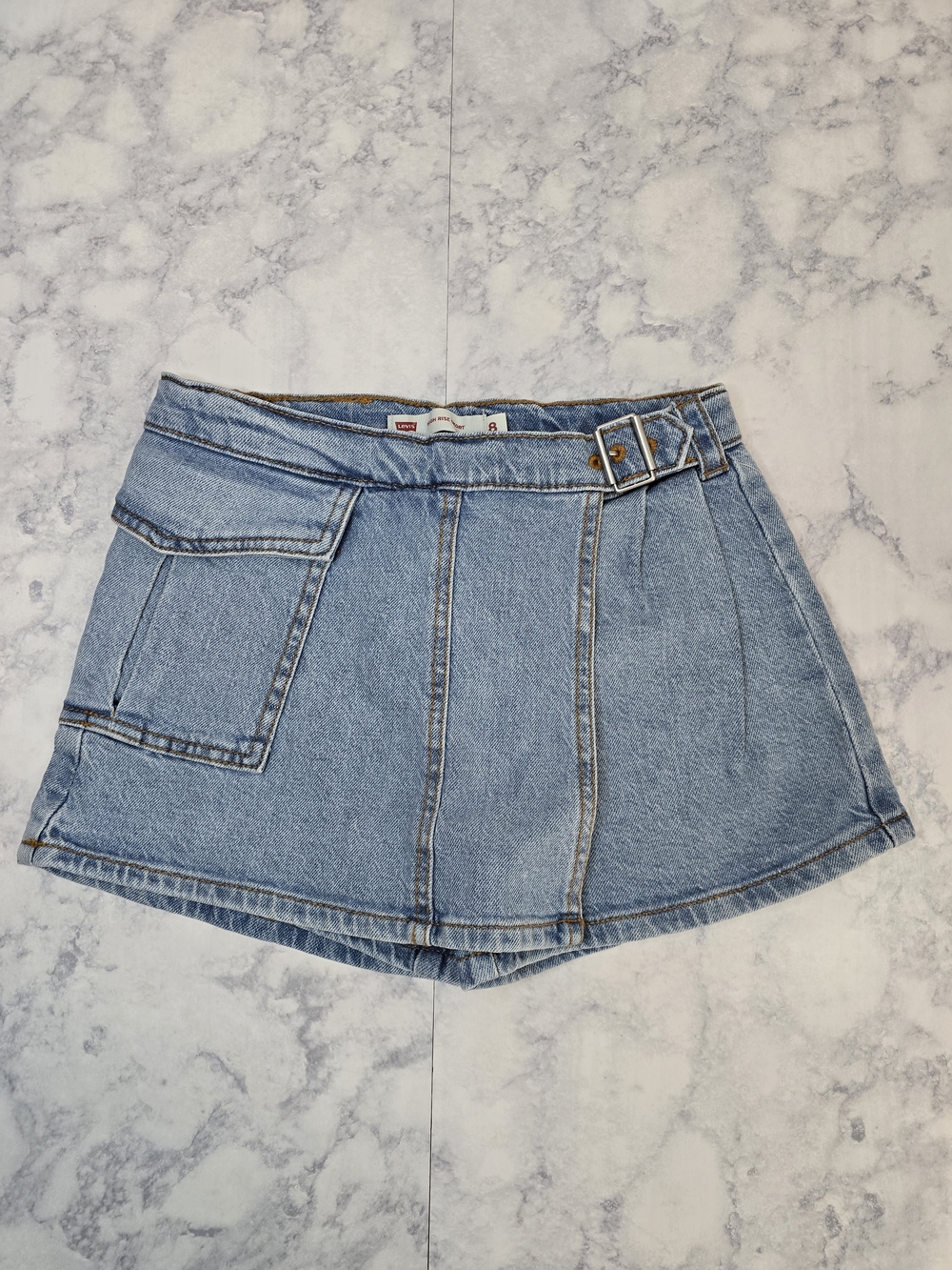 Levi's Denim Skort Girl's 8 Medium Wash High Rise Adjustable Waist
